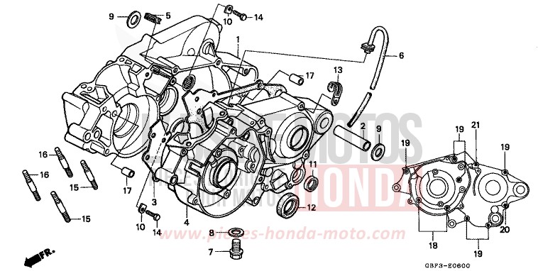CARTER MOTEUR de CR80R "Grandes Roues" NEUCLEAR RED (R177) 1998